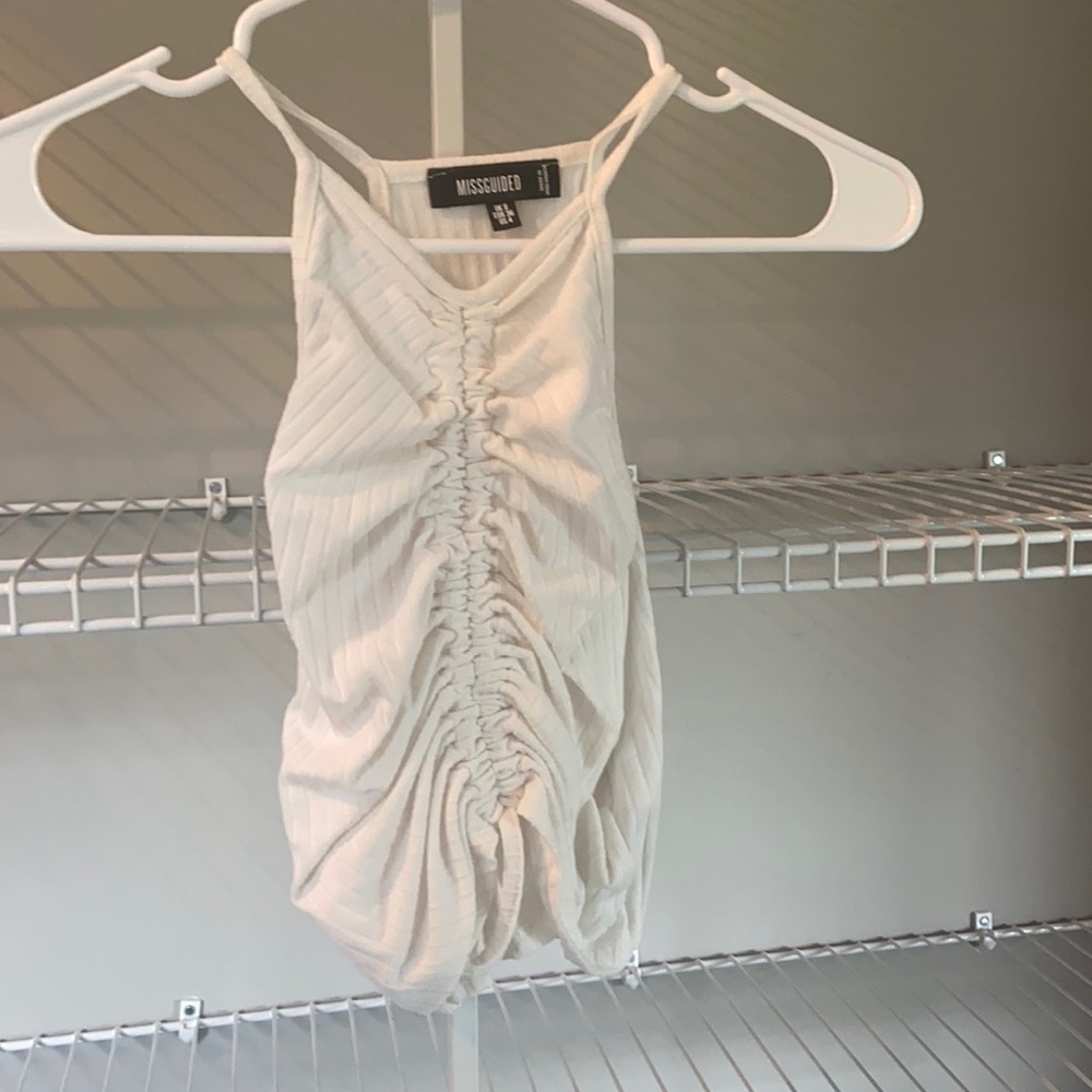 Misguided Off White Ruched Front Tank